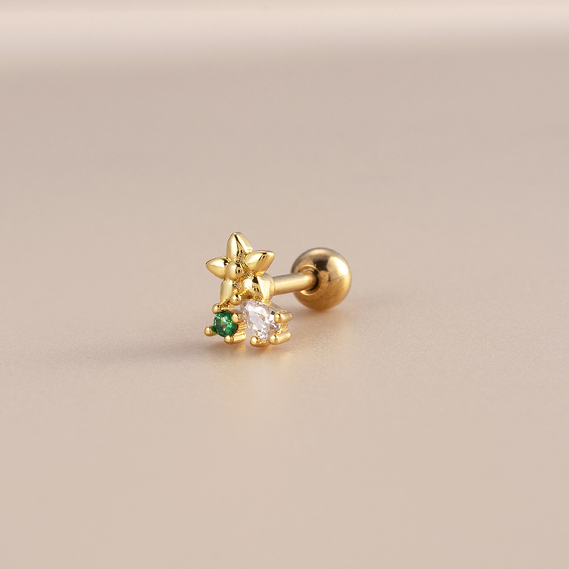 1 Piece Simple Series Simple Flower Titanium Steel  18K Gold Plated Material Zircon Women's Stud Earrings 